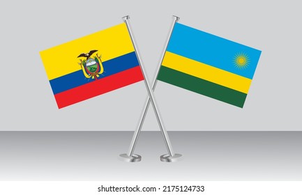 Crossed flags of Ecuador and Rwanda. Official colors. Correct proportion. Banner design
