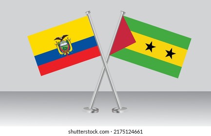 Crossed flags of Ecuador and Sao Tome Principe. Official colors. Correct proportion. Banner design