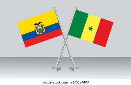 Banderas cruzadas de Ecuador y Senegal. Colores oficiales. Proporción correcta. Diseño de pancartas