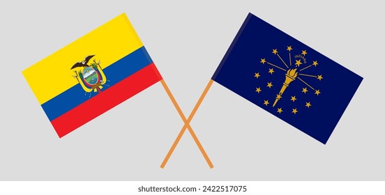 Crossed flags of Ecuador and the State of Indiana. Official colors. Correct proportion. Vector illustration
