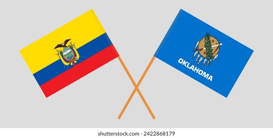 Banderas cruzadas del Ecuador y del Estado de Oklahoma. Colores oficiales. Proporción correcta. Ilustración del vector
