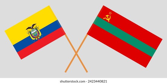 Crossed flags of Ecuador and Transnistria. Official colors. Correct proportion. Vector illustration
