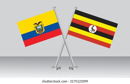 Crossed flags of Ecuador and Uganda. Official colors. Correct proportion. Banner design