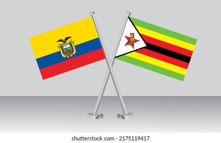 Crossed flags of Ecuador and Zimbabwe. Official colors. Correct proportion. Banner design