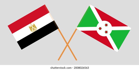 Crossed flags of Egypt and Burundi. Official colors. Correct proportion