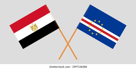 Crossed flags of Egypt and Cape Verde. Official colors. Correct proportion