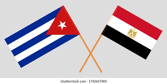 Crossed flags of Egypt and Cuba. Official colors. Correct proportion. Vector illustration
