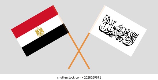 Crossed flags of Egypt and Islamic Emirate of Afghanistan. Official colors. Correct proportion