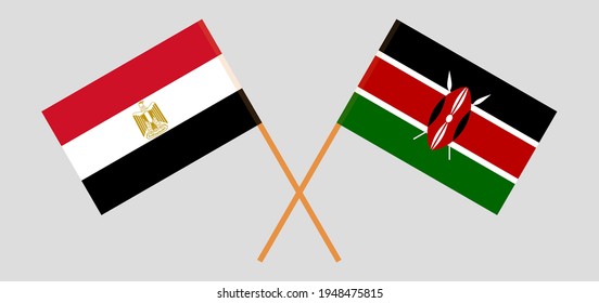 Crossed flags of Egypt and Kenya. Official colors. Correct proportion