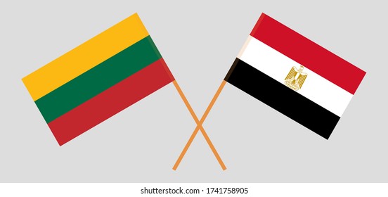 Crossed flags of Egypt and Lithuania. Official colors. Correct proportion. Vector illustration
