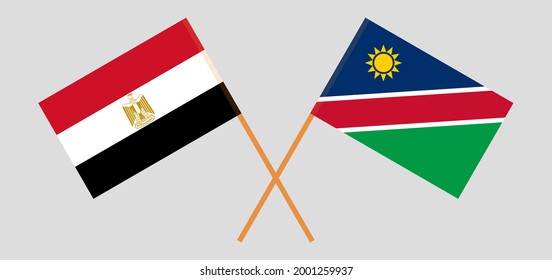 Banderas cruzadas de Egipto y Namibia. Colores oficiales. Proporción correcta