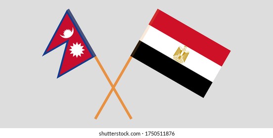 Crossed flags of Egypt and Nepal. Official colors. Correct proportion. Vector illustration

