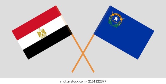 Crossed flags of Egypt and The State of Nevada. Official colors. Correct proportion. Vector illustration
