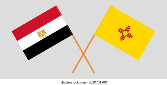 Crossed flags of Egypt and the State of New Mexico. Official colors. Correct proportion