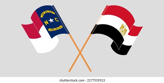 Crossed flags of Egypt and The State of North Carolina. Official colors. Correct proportion. Vector illustration
