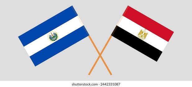 Crossed flags of El Salvador and Egypt. Official colors. Correct proportion. Vector illustration
