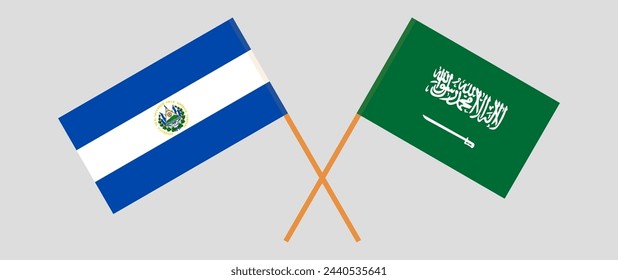 Crossed flags of El Salvador and Saudi Arabia. Official colors. Correct proportion. Vector illustration
