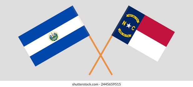 Crossed flags of El Salvador and The State of North Carolina. Official colors. Correct proportion. Vector illustration
