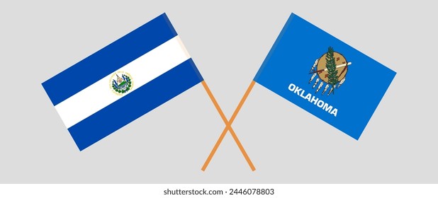 Crossed flags of El Salvador and The State of Oklahoma. Official colors. Correct proportion. Vector illustration
