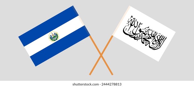 Crossed flags of El Salvador and Taliban. Official colors. Correct proportion. Vector illustration
