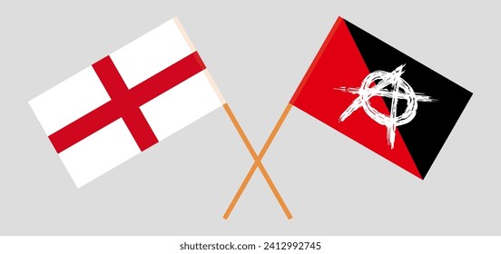 Crossed flags of England and anarchy. Official colors. Correct proportion. Vector illustration
