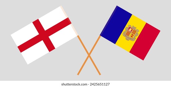 Crossed flags of England and Andorra. Official colors. Correct proportion. Vector illustration
