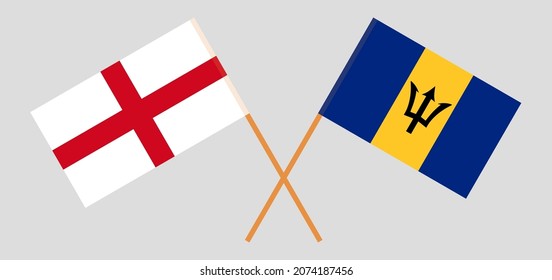 Crossed flags of England and Barbados. Official colors. Correct proportion. Vector illustration
