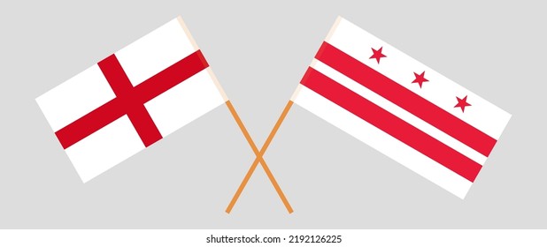 Crossed flags of England and the District of Columbia. Official colors. Correct proportion. Vector illustration
