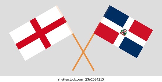 Crossed flags of England and Dominican Republic. Official colors. Correct proportion. Vector illustration
