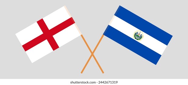 Crossed flags of England and El Salvador. Official colors. Correct proportion. Vector illustration
