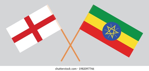 Crossed flags of England and Ethiopia. Official colors. Correct proportion