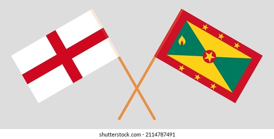 Crossed flags of England and Grenada. Official colors. Correct proportion. Vector illustration
