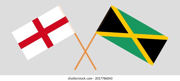 Crossed flags of England and Jamaica. Official colors. Correct proportion