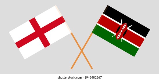 Crossed flags of England and Kenya. Official colors. Correct proportion