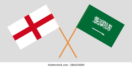 Crossed flags of England and the Kingdom of Saudi Arabia