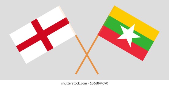 Banderas cruzadas de Inglaterra y Myanmar