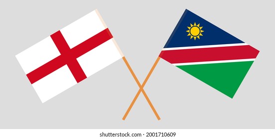 Banderas cruzadas de Inglaterra y Namibia. Colores oficiales. Proporción correcta