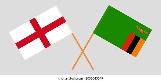 Crossed flags of England and the Republic of Zambia. Official colors. Correct proportion