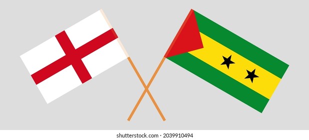 Crossed flags of England and Sao Tome and Principe. Official colors. Correct proportion