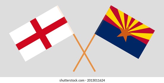 Crossed flags of England and the State of Arizona. Official colors. Correct proportion