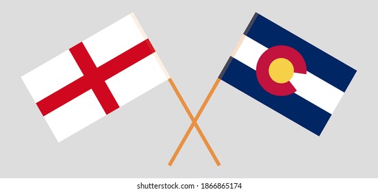 Crossed flags of England and The State of Colorado