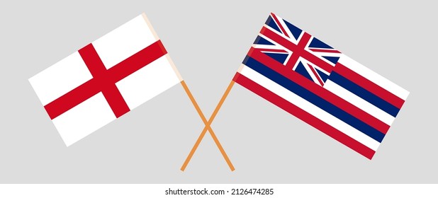 Crossed flags of England and The State Of Hawaii. Official colors. Correct proportion. Vector illustration
