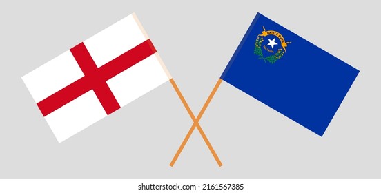 Crossed flags of England and The State of Nevada. Official colors. Correct proportion