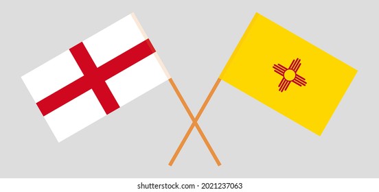 Gekreuzte Flaggen von England und dem Staat New Mexiko. Offizielle Farben. Richtiger Anteil