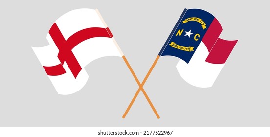 Crossed flags of England and The State of North Carolina. Official colors. Correct proportion. Vector illustration
