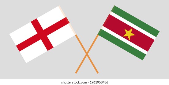Crossed flags of England and Suriname. Official colors. Correct proportion