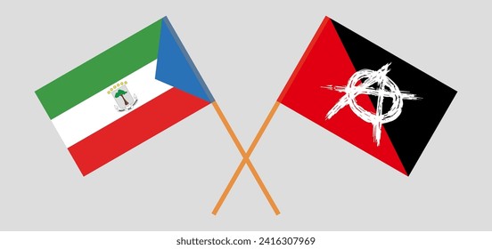 Crossed flags of Equatorial Guinea and anarchy. Official colors. Correct proportion. Vector illustration
