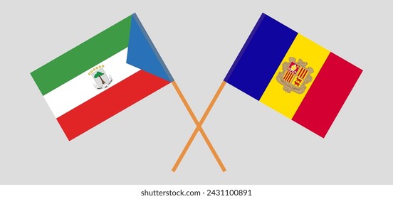 Crossed flags of Equatorial Guinea and Andorra. Official colors. Correct proportion. Vector illustration
