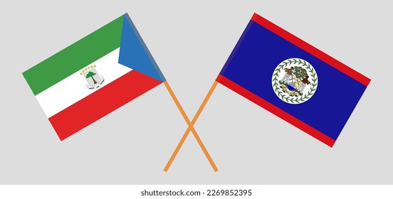 Crossed flags of Equatorial Guinea and Belize. Official colors. Correct proportion. Vector illustration