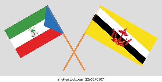 Crossed flags of Equatorial Guinea and Brunei. Official colors. Correct proportion. Vector illustration
